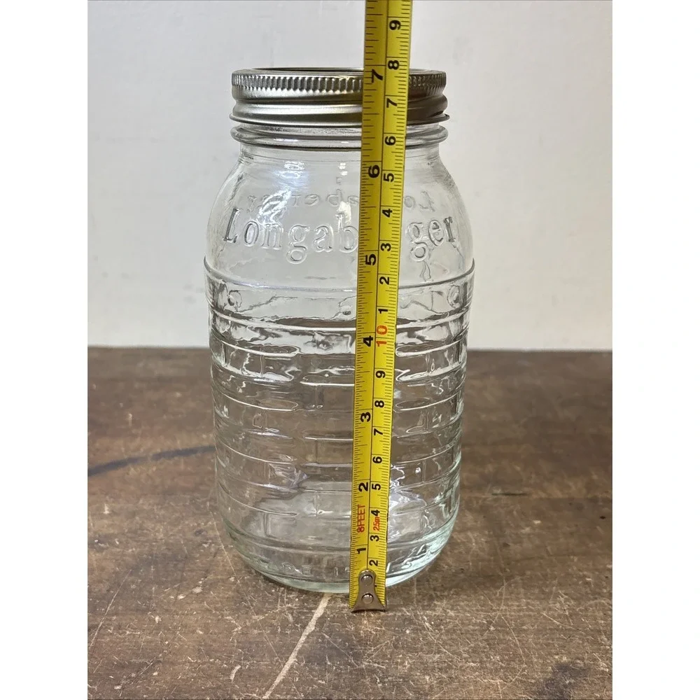 Longaberger Blue Ribbon Collection Clear Glass Quart Canning Jar